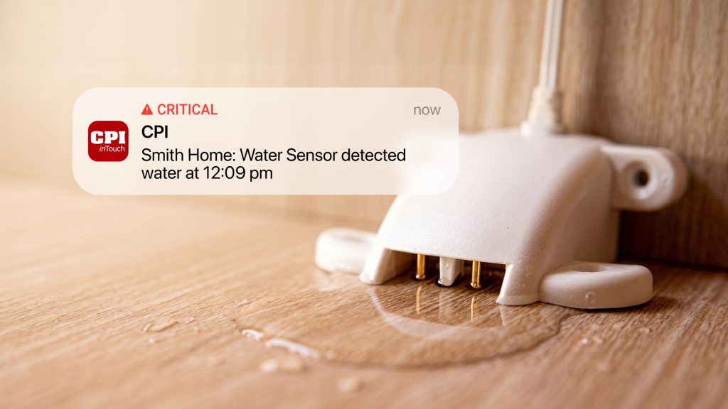 Water sensor under cabinet with water leaking and ui notification with critical water leak alert