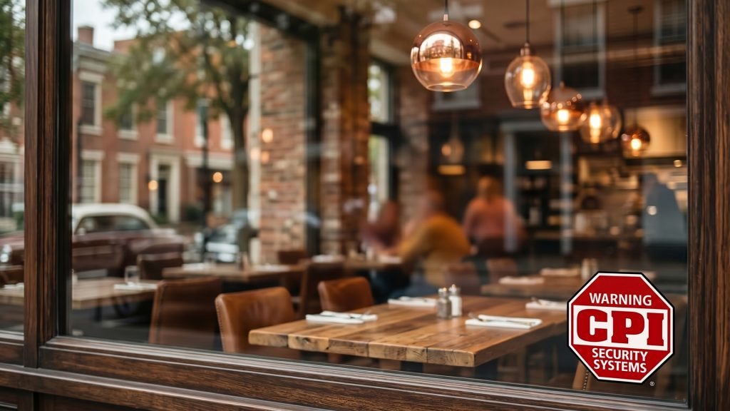 Looking through window of interior restaurant
