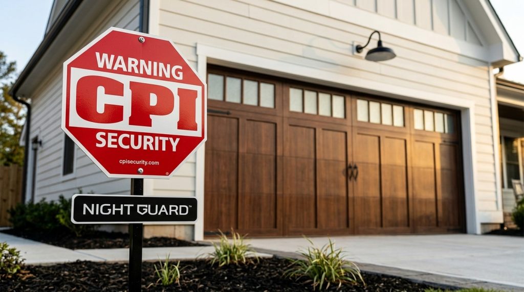 A secured garage door with smart home security integration