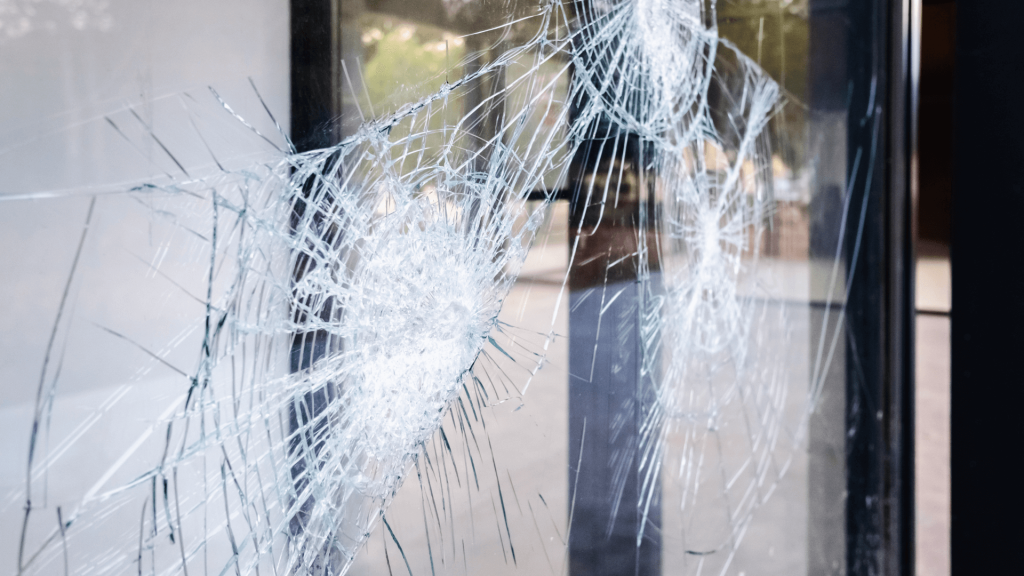 Business window with broken glass