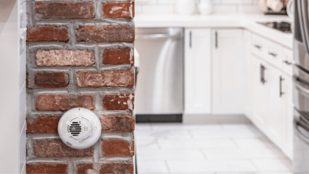 CPI Security carbon monoxide detector mounted on kitchen wall