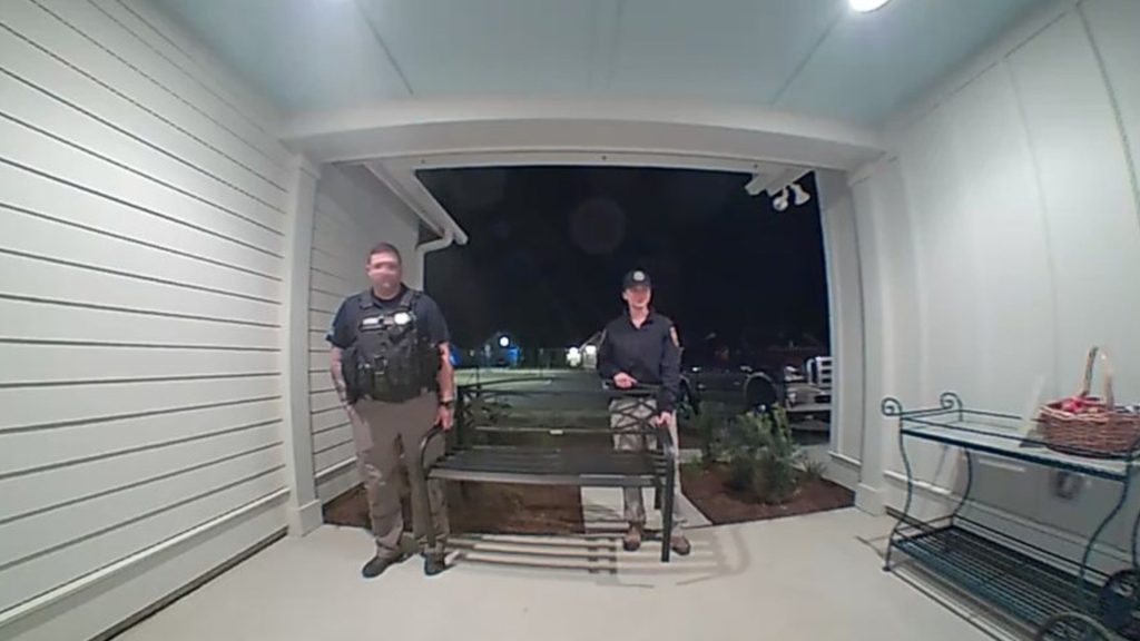 Video Doorbell Camera footage of two police officers at front door