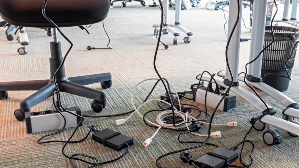 Wires pilled up in office