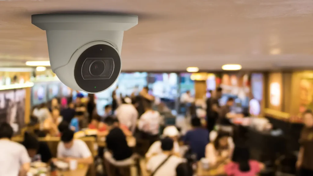 CPI Security Pro Series Varifocal Turret Camera mounted on ceiling of restaurant