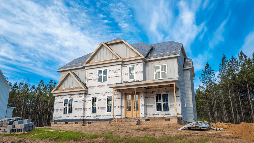 New construction house with blue sky