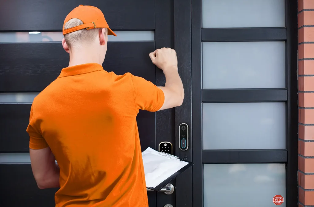 Delivery person knocking on front door