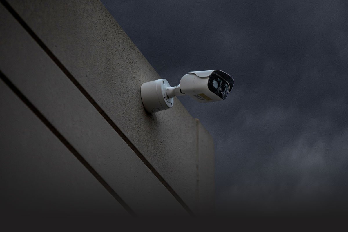 CPI security outdoor camera mounted on exterior of business