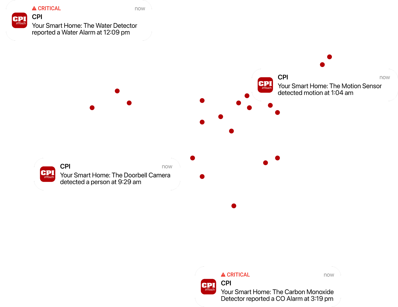 Map of southeast showing CPI locations and notifications from customers