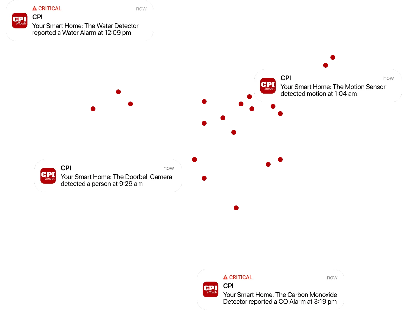 Map of southeast showing CPI locations and notifications from customers