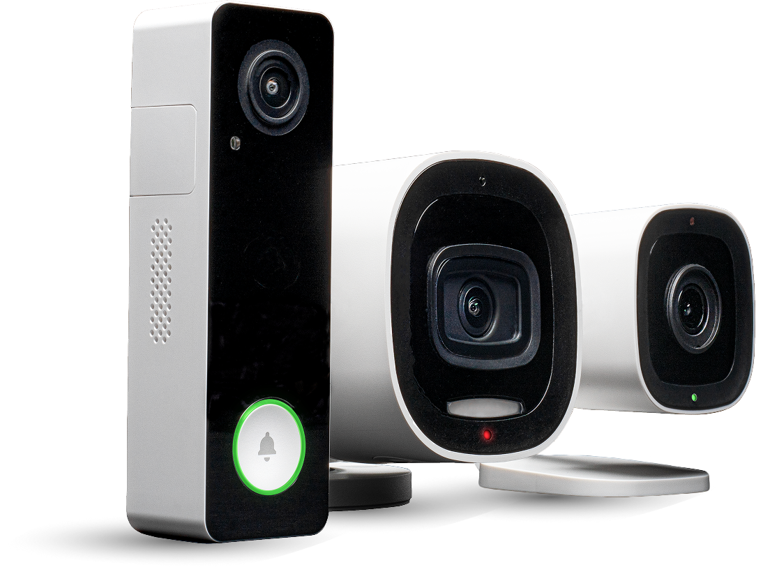 CPI Security cameras including a video doorbell, indoor camera and outdoor camera
